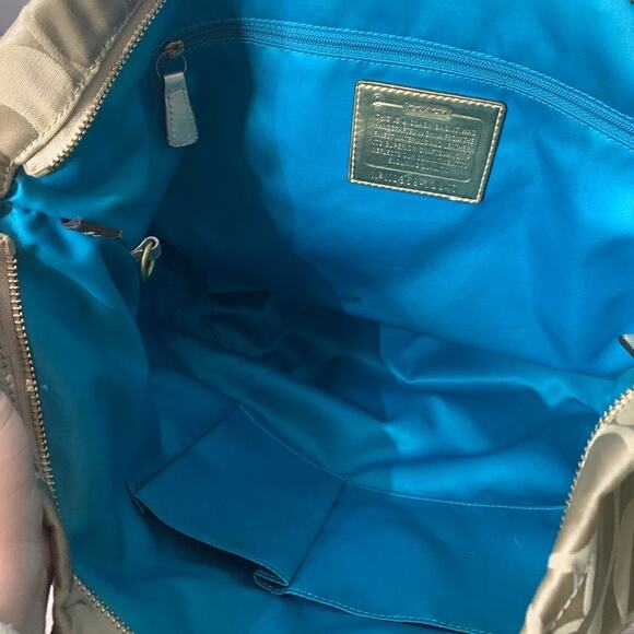 COACH Poppy Large Canvas Gold Tan Tote Shoulder Bag Crossbody - Picture 8 of 8